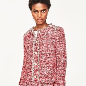 Zara Vibrant Boucle Blazer with Pearl Buttons, Medium